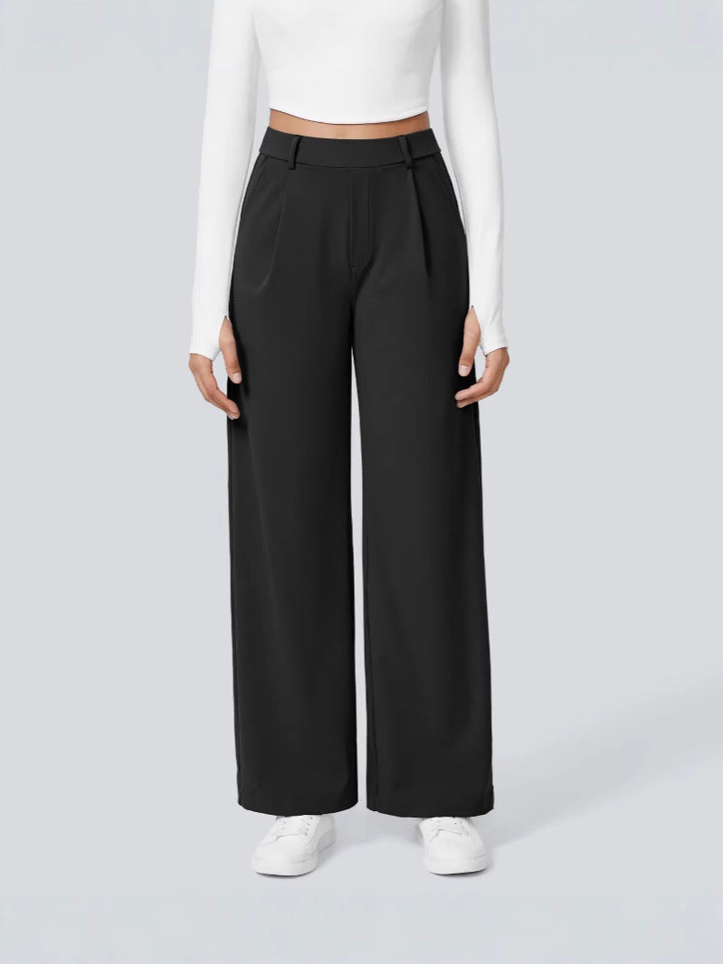 Women's High-Waisted Pleated Wide Leg Trousers - Tailored Workwear Pants