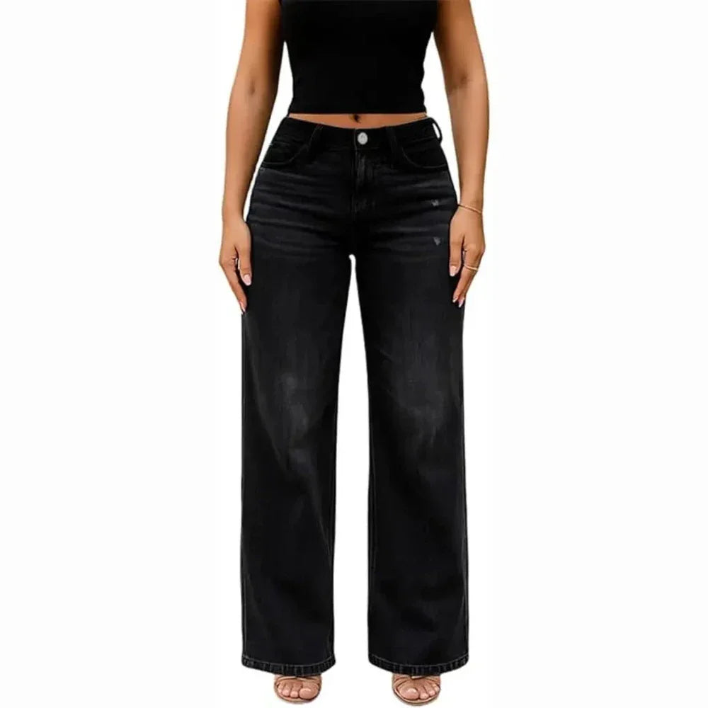 Women's hip-lifting stretch wide-leg jeans