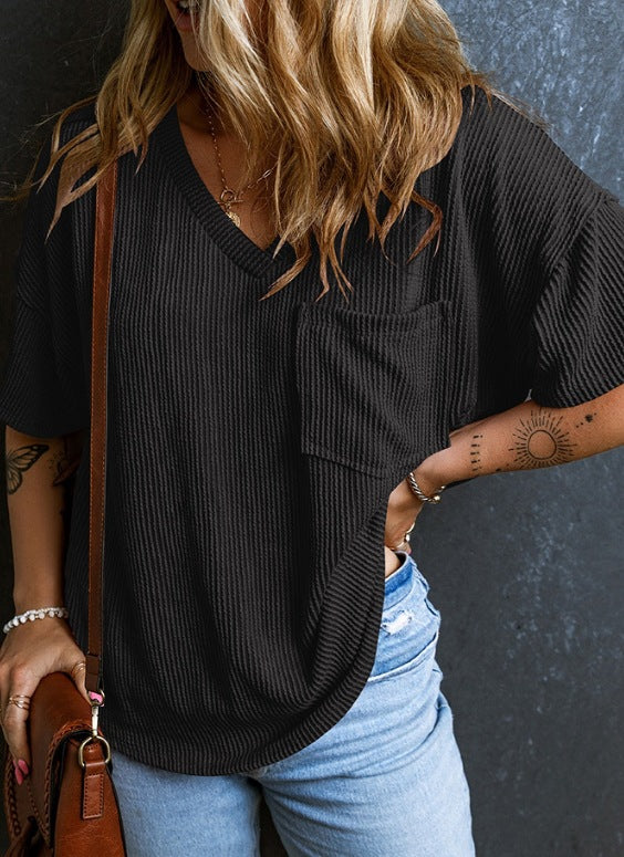 Pullover short-sleeved V-neck top