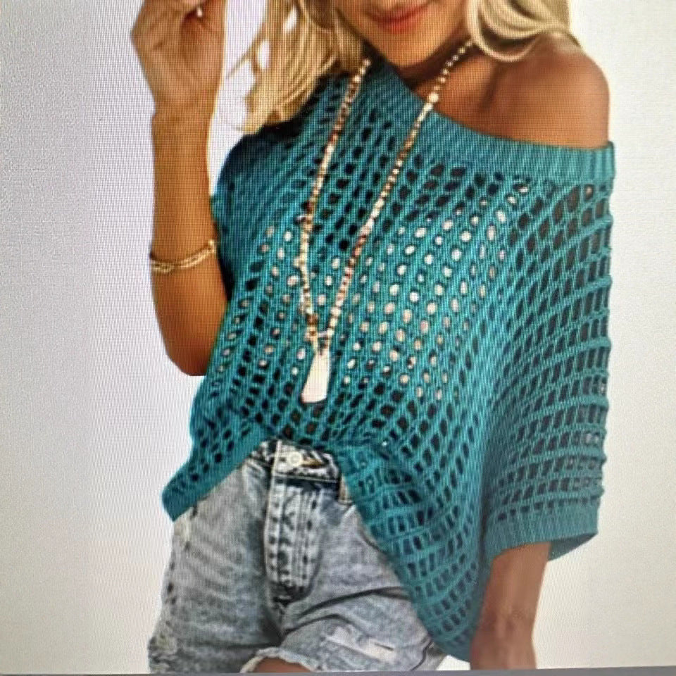 Women's Off-the-Shoulder Open-Knit Cover