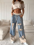 Drawstring Baggy Ripped Denim Pants