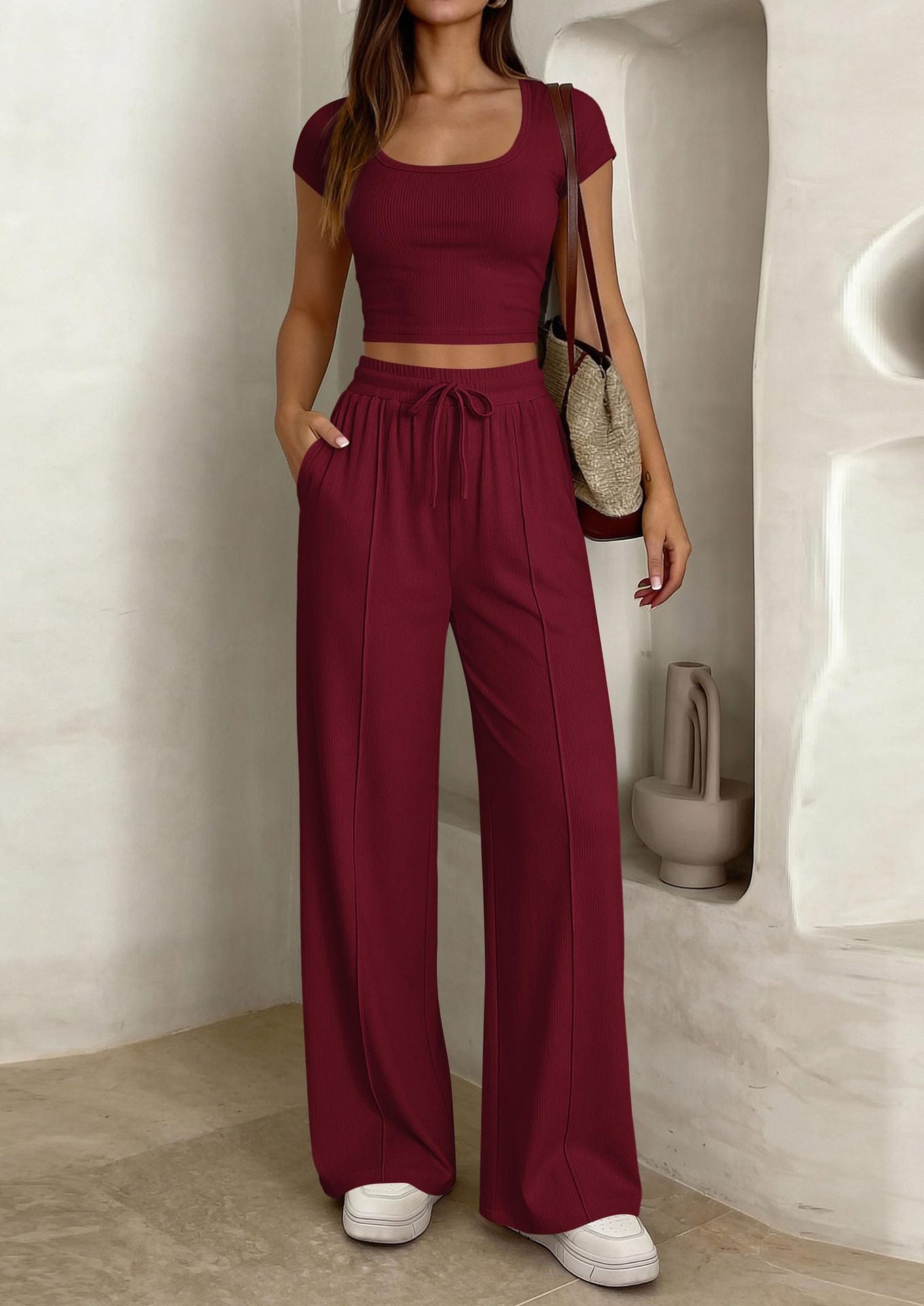 Women's Crop Top & Wide Leg Pants Se